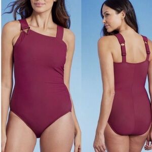 Aqua Green Maroon One-Piece Swimsuit